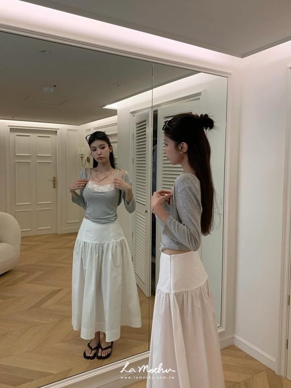 顯瘦腰頭襯衫長裙